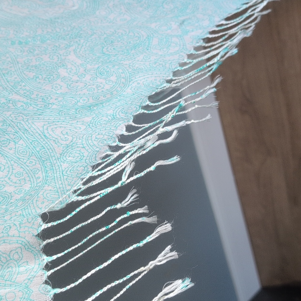 Light Aqua Paisley Shawl Scarf - Picture 3 of 8